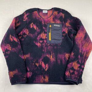 Columbia Sherpa Sweater Women's S Crew Neck Pullover Logo Chest Pocket Purple
